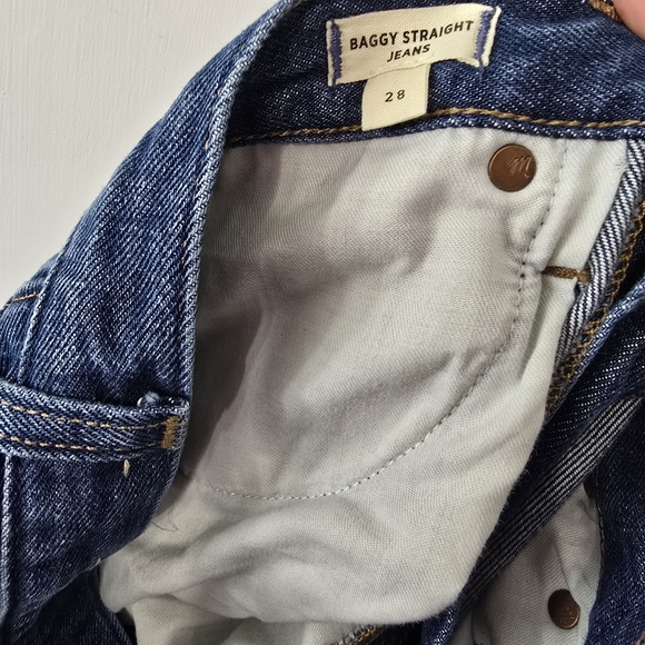 Madewell Baggy Straight Jeans Dark Worn Indigo Wash Blue Denim Cotton Hemp Sz 28 - Picture 10 of 14